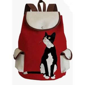 Black Cat Backpack Canvas Bookbag Cute‎ Animal School Bag Travel Daypack New